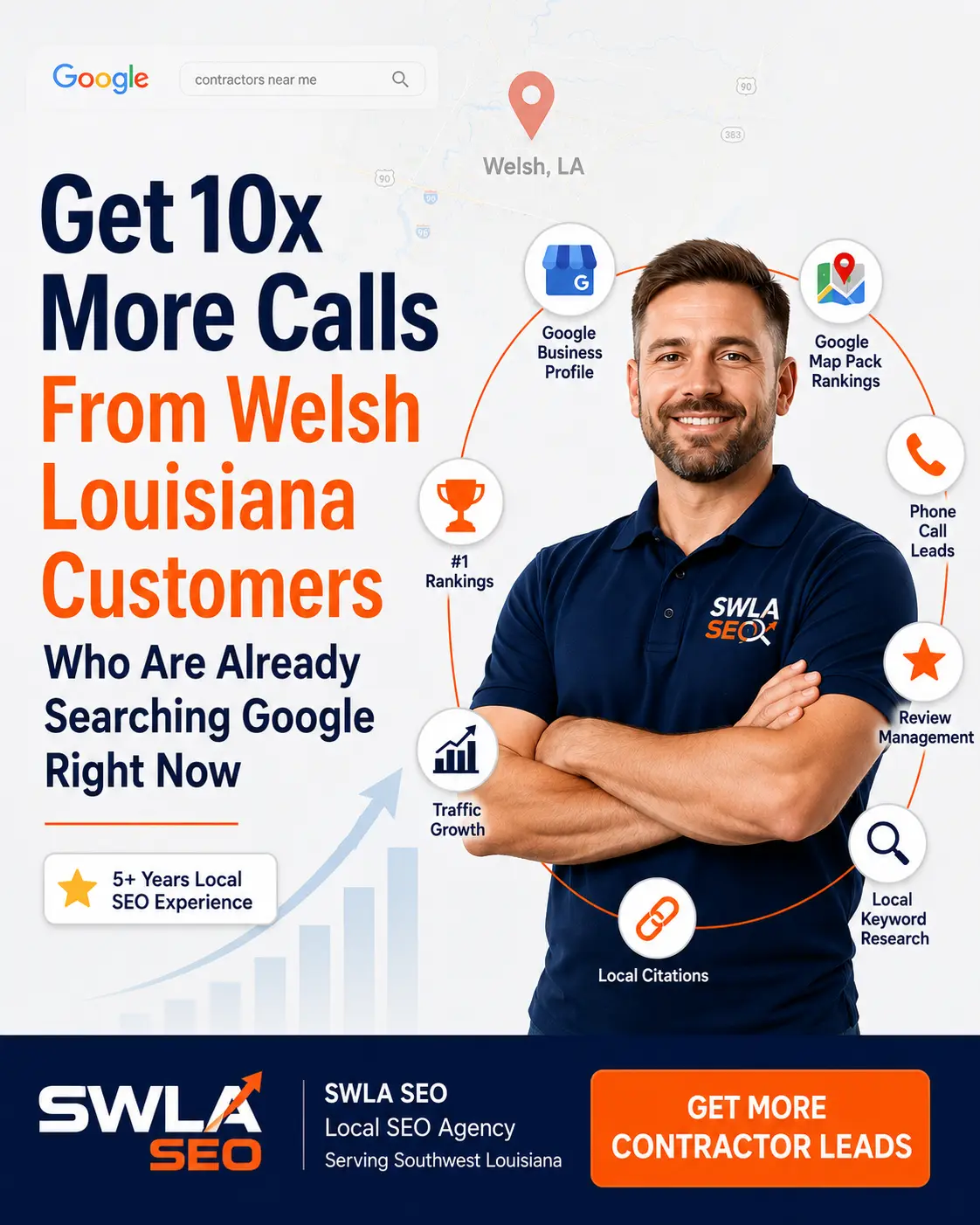 SWLA SEO strategy Welsh Louisiana — rank Welsh LA businesses #1 Google Map Pack Jefferson Davis Parish I-10 corridor