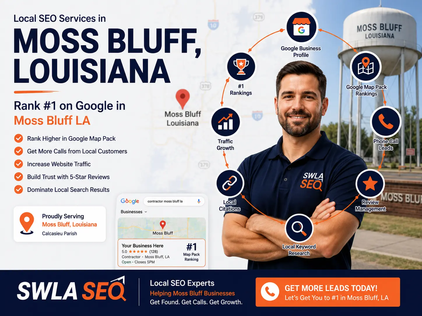 Local SEO services Moss Bluff Louisiana — SWLA SEO ranking Moss Bluff LA businesses Google Map Pack Calcasieu Parish