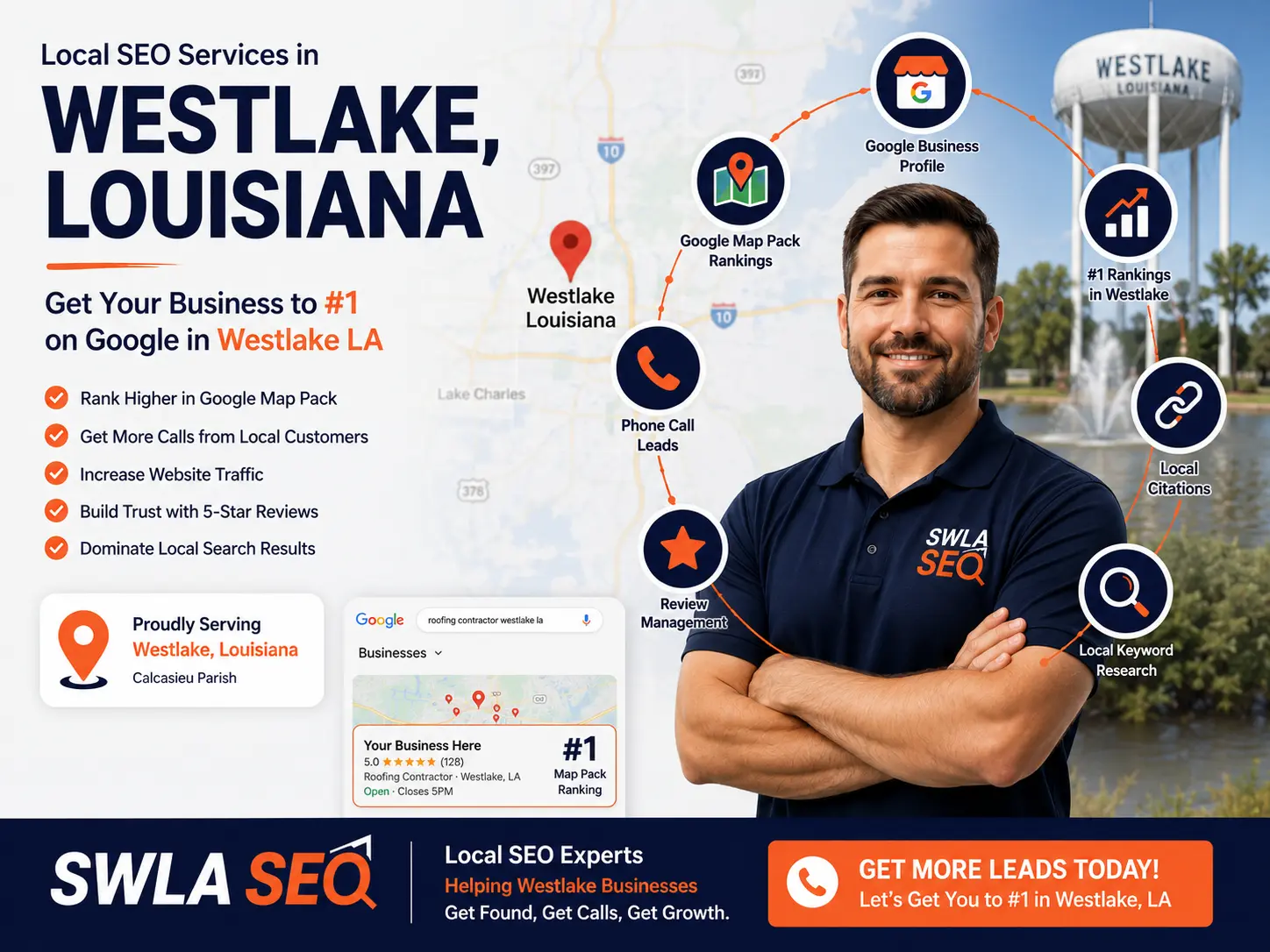 Local SEO services Westlake Louisiana SWLA SEO ranking Westlake LA businesses Google Map Pack Calcasieu Parish ZIP 70669