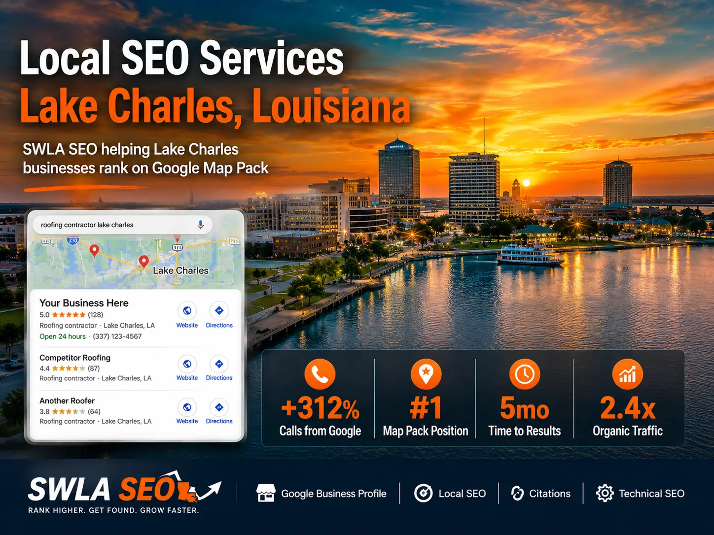 Local SEO services Lake Charles Louisiana — SWLA SEO helping Lake Charles businesses rank on Google Map Pack