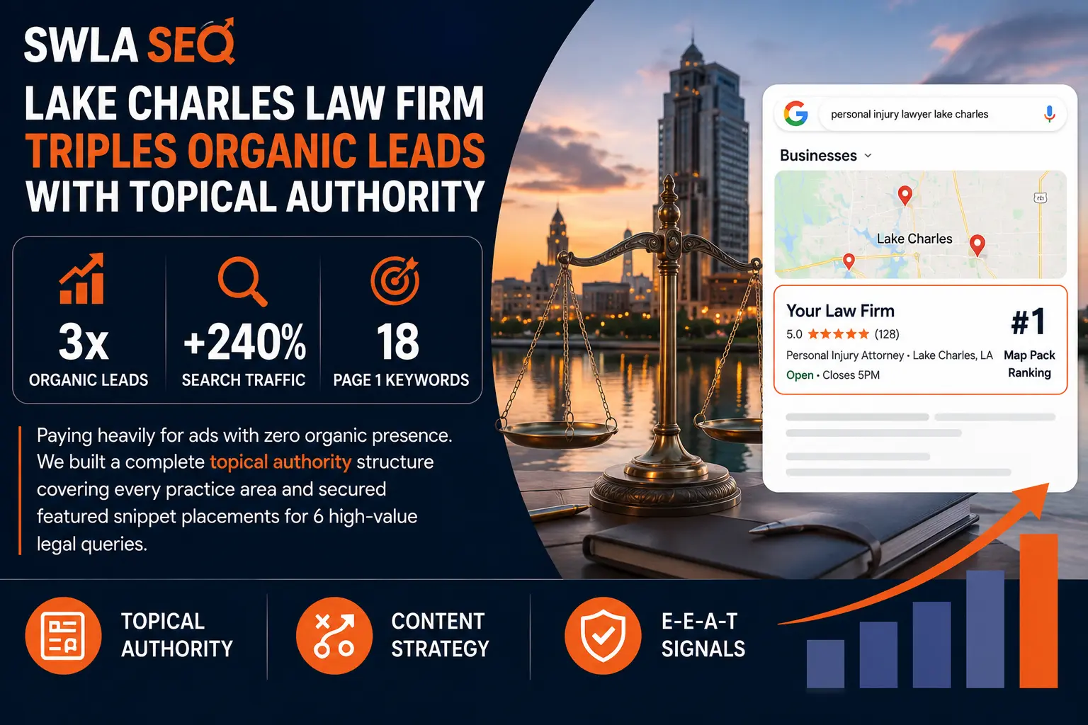 Lake Charles law firm SEO case study tripling organic leads